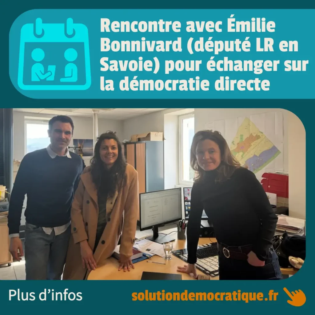 Albin Guillaud, Nelly Darbois, Émilie Bonnivard (député les républicains), dans la mairie d'Arbin en Savoie