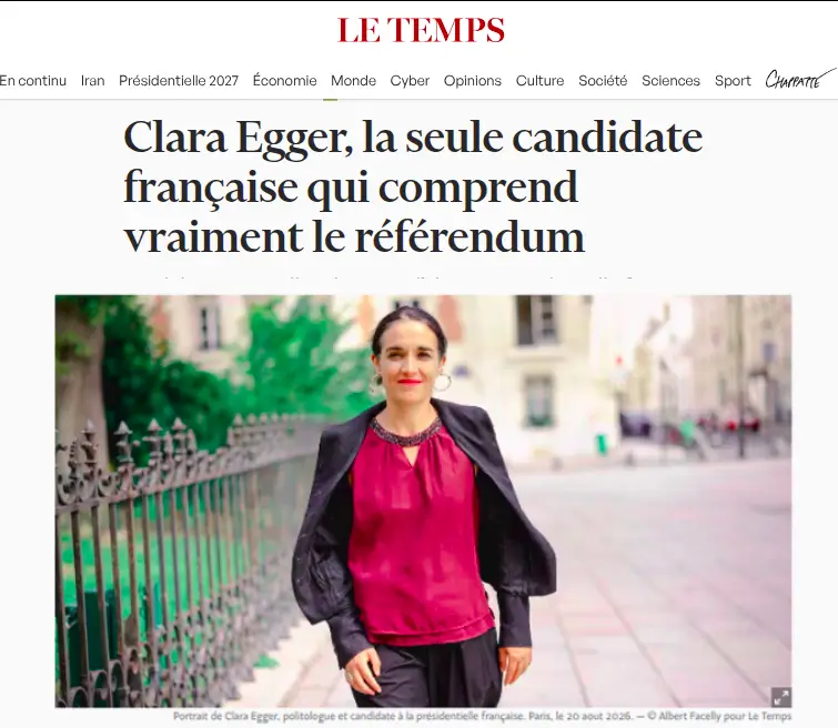 Portrait de Clara Egger en 2026 pour le média Le Temps
